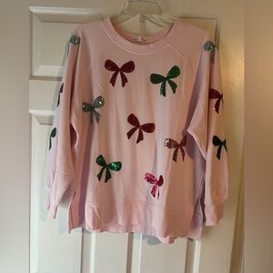 Pink Blouse with Sequin Bow Accents